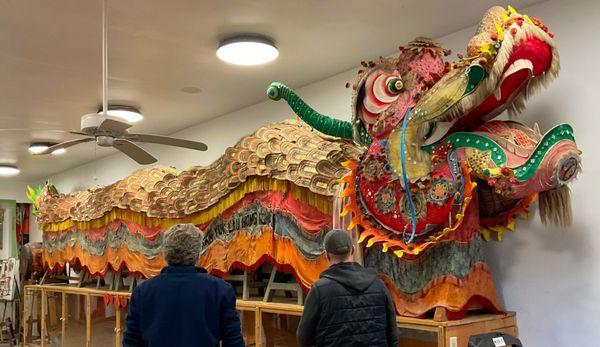 150 year-old Parade dragon disassembled, packed, and crated for a trip to Hong Kong for restoration.