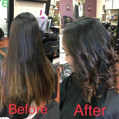 Before and after. Nice soft balayage.