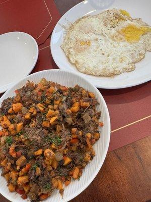 Braised short rib hash eggs