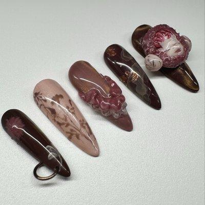 skullpanda inspired press ons with 3d sculpted nail art