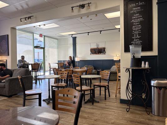 Warm, welcoming- great coffee, & the walnut maple scones are AmAzInG! Wine & Beer too.