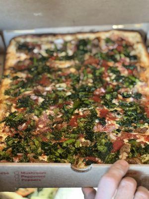 Crispino Grandma Pizza w Sausage & Broccoli Rabe added onion