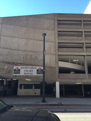 Outside of the garage, photo taken on Stout St.