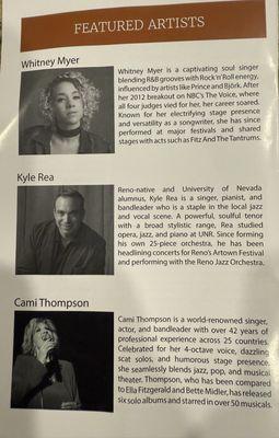 Solo vocal artists. Fabulous talents!