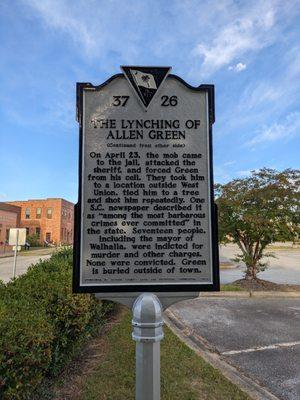 Lynching of Allen Green Historical Marker