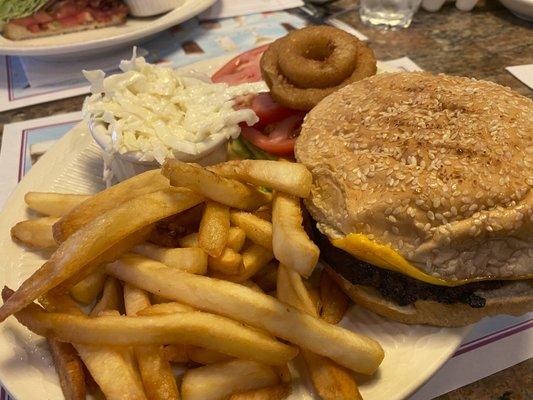 Wonderful burger platter for lunch today.