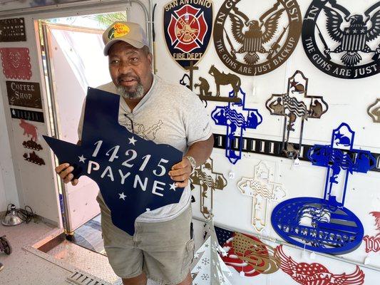 Customer requested a design for his address sign layered with white aluminate backing