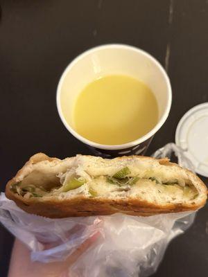 $6 scallion pancake and a free large corn milk drink for breakfast today woohoo!