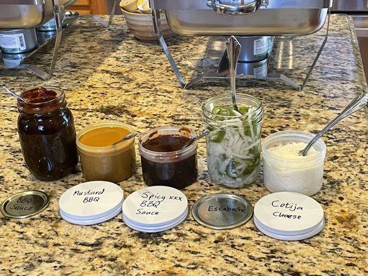 From scratch BBQ sauces and pickled onions!