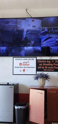 Monitor of all the cameras to watch them shred