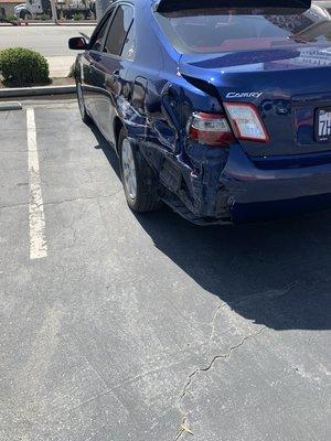 Hit on rear left corner