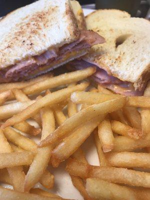 Grilled ham and cheese with fries