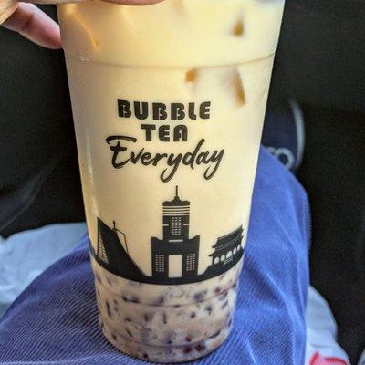 Takeaway: Green Milk Tea with red beans.