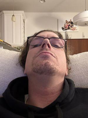 A goatee that is uneven in length since simply a comb was used instead of a guard, and the lines are as crooked as could be