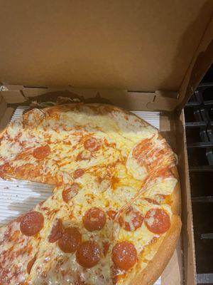 Sloppy, all cheese on sides of box The  manager took my complaint offered no relief or compensation.   Shameful and we are done!