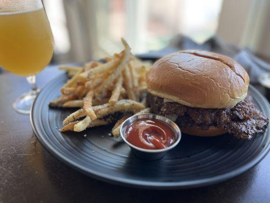 Smash burger with parmesan fries