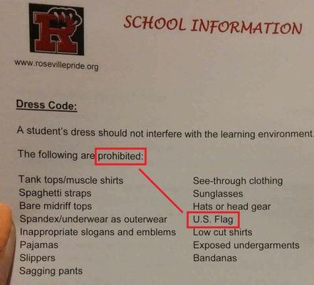 Against dress code rules to wear a shirt with the AMERICAN FLAG on it, in AMERICA