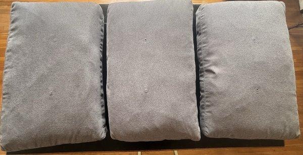 add buttons to back pillows and shaping (squaring the filler no foam)
