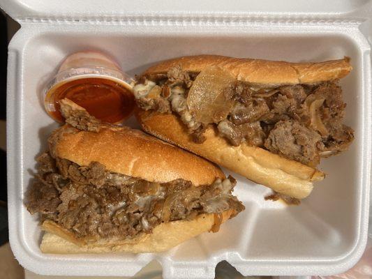 Big boy cheesesteak (extra steak,extra American cheese,grilled onions) *sauce added on request