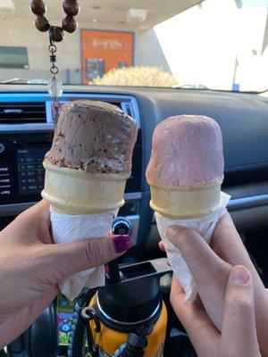 Delicious ice cream. Chocolate malted crunch and circus animal cookie