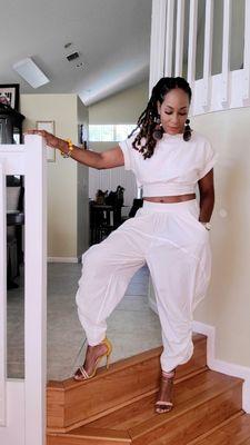 2 Piece Harem pant set with elastic waist & open back detail.