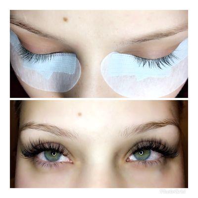 Natural eyelash extensions safe for her short lashes! Before and after picture