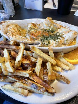 Larger portion of the baked haddock and fresh cut fries ! Very tasty!