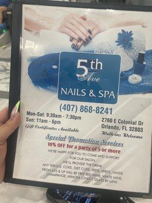 Salon menu