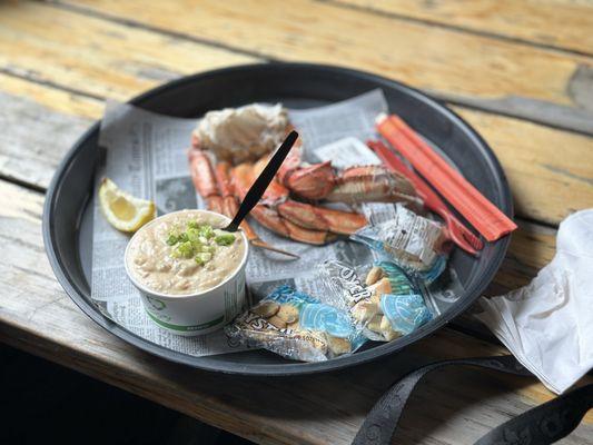 Dungeness crab cluster and crab and salmon chowder