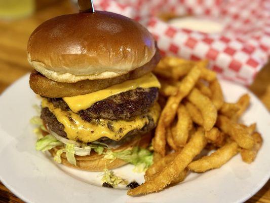Double cheese burger and fries