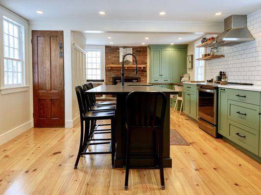 green custom kitchen cabinets