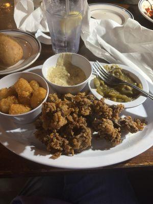 This consist of the fried chicken livers, tots, green beans.