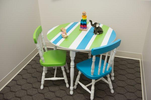 Kid area to play while mom and dad get adjusted