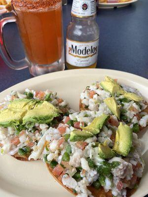 Ceviche Tostadas, michelada