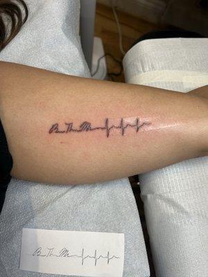 Memorial tattoo, signature and EKG