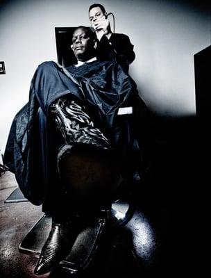 Dallas Tx, D.A.,Craig Watkins getting his haircut by Troy, for D Magazine
