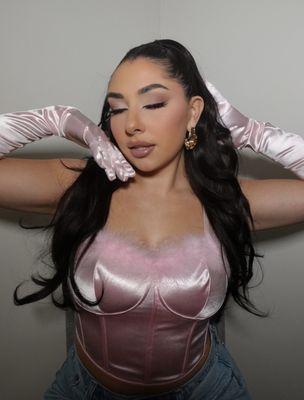 Soft matte pink glam on Julia