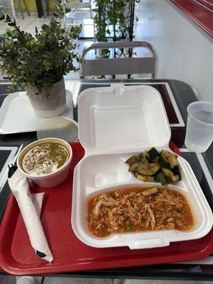 Ropa vieja with zucchini and a side of chicharo soup. Yummm!