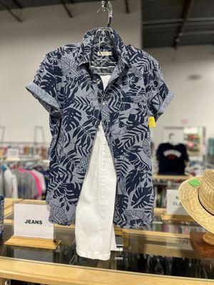 Check out our stylish men's section at the back of the thrift shop