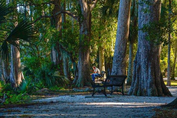 Men sitting down in the bench