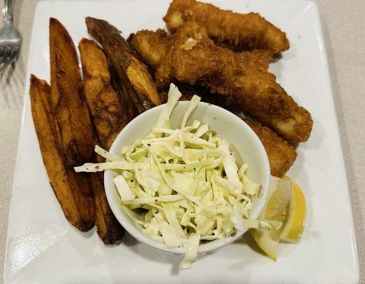 Fish & Chips with fresh hand cut potatoes  and Coleslaw