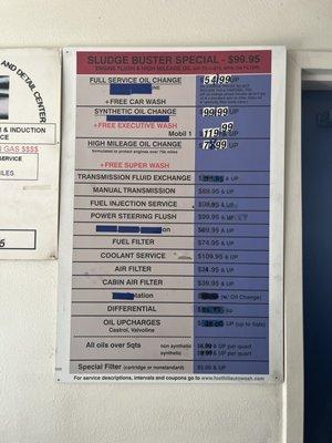 Service list and prices