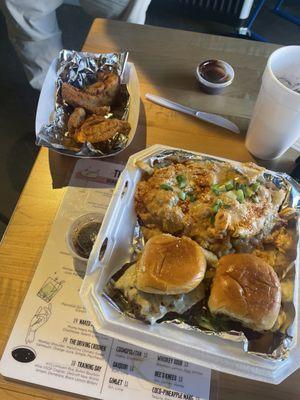 Shmackin plates sampler with crabby fries, sliders and chicken tenders.