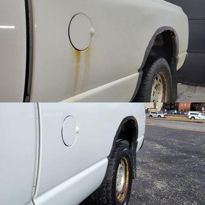 Dodge Ram work truck brought in for Decontamination wash, a process that removes surface rust a satisfying yet intensive process.