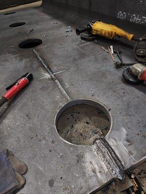 UT test discovers the need to cut and re-weld part of the seam for a crane motor box