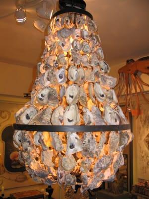 Chandelier made from oyster shells.