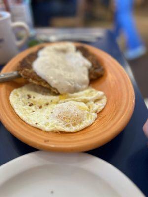 Fried steak and eggs