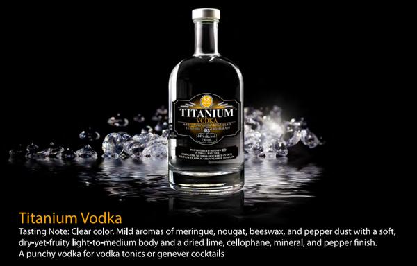 Titanium is the best priced craft vodka on the market. wheat grain. 30-day fermentation. 88-proof. 10X-distilled in Wisconsin. Rich flavor