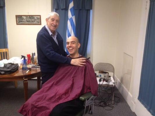 Saturday haircuts at the Greek American Vets on Worthen Street with Nicky Kefaleas.