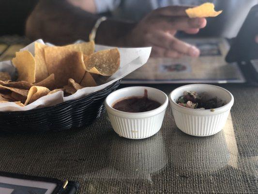 Free nachos and salsa is very disappointing. Salsa tastes like tomato sauce with chips!